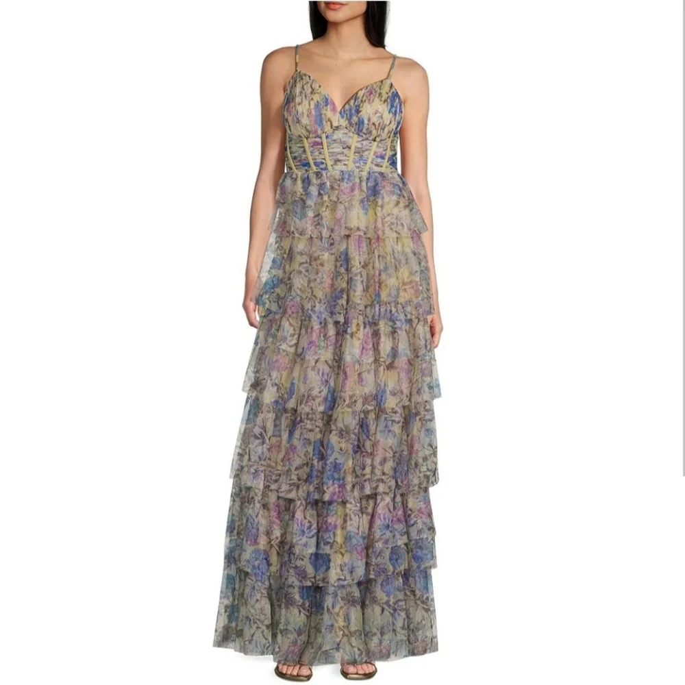 Blondie Nites Pastel Floral Dress in Lavender, Pink & Blue - Picture 6 of 9